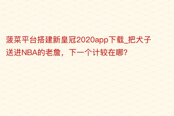 菠菜平台搭建新皇冠2020app下载_把犬子送进NBA的老詹，下一个计较在哪？